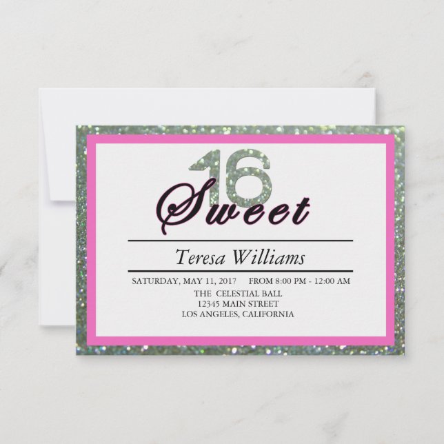 Silver Glitter Sweet 16 Birthday Party Invitation (Front)