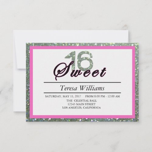 Silver Glitter Sweet 16 Birthday Party Invitation