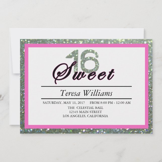 Silver Glitter Sweet 16 Birthday Party Invitation (Front)