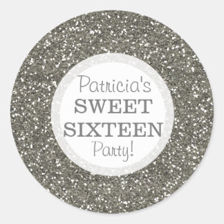 Silver Glitter Sweet 16 Classic Round Sticker