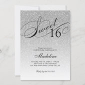 Silver Glitter Sweet 16 Fancy Script Invitation (Front)