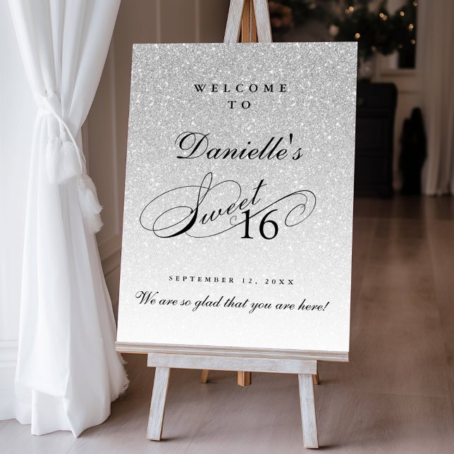 Silver Glitter Sweet 16 Personalized Welcome Foam Board (Creator Uploaded)