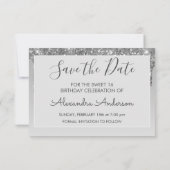 Silver Glitter Sweet 16 Save the Date Invitation (Back)