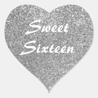 Silver Glitter Sweet Sixteen Heart Sticker