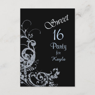 Silver Glitter Swirl Sweet 16 Party Invitation