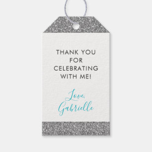 Silver Glitter Teal Blue Thank You Favor Tag
