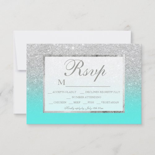 Silver glitter teal ocean aqua ombre RSVP wedding