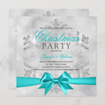 Silver Glitter & Teal Ribbon | Xmas Holiday  Invitation