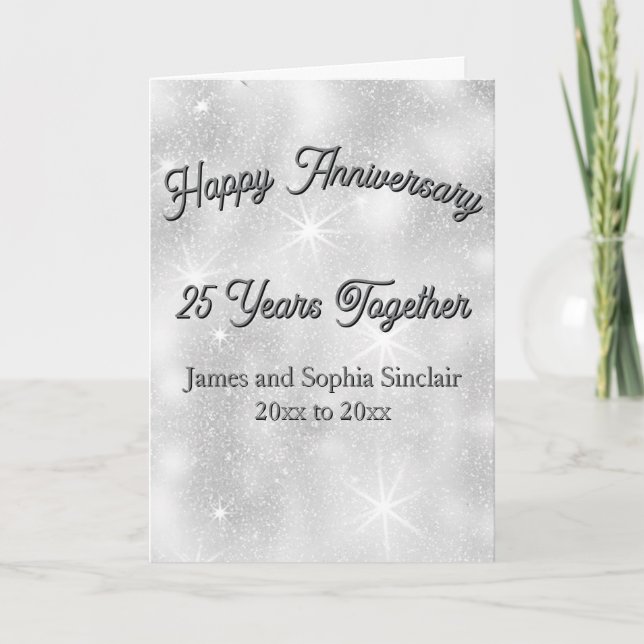 Silver Glitter Texture 25th Wedding Anniversary Card (Front)