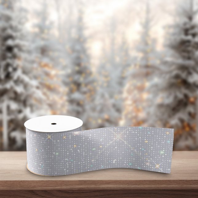 Silver Glitter Texture White Sparkling Diamond Grosgrain Ribbon (Creator Uploaded)