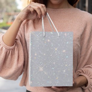Silver Glitter Texture White Sparkling Diamond Medium Gift Bag