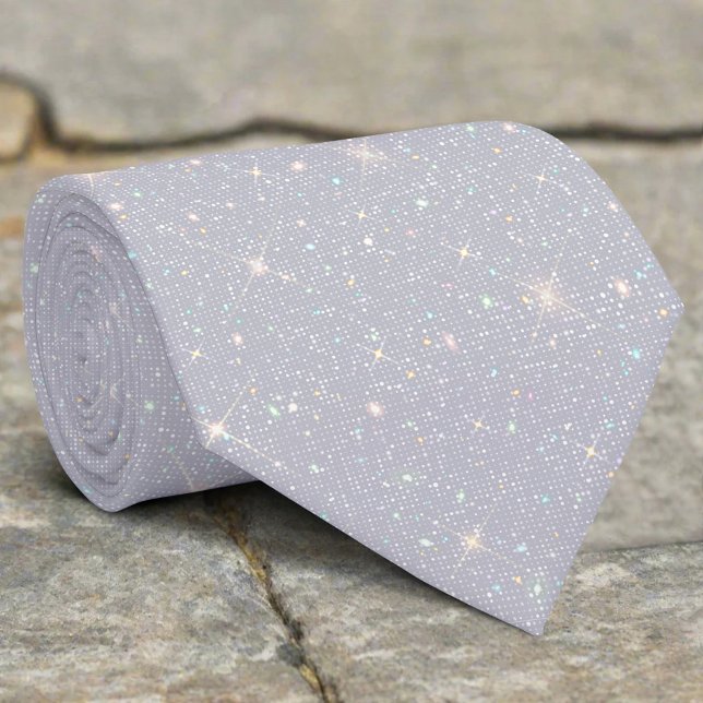 Silver Glitter Texture White Sparkling Diamond Neck Tie (Creator Uploaded)