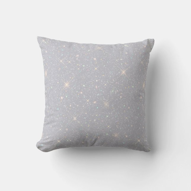 Silver Glitter Texture White Sparkling Diamond Throw Pillow (Front)