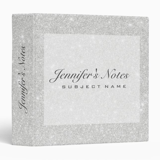Silver Glitter Texture White Sparkling Shiny 3 Ring Binder (Front/Spine)