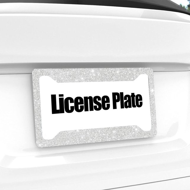 Silver Glitter Texture White Sparkling Shiny Accen License Plate Frame (Creator Uploaded)