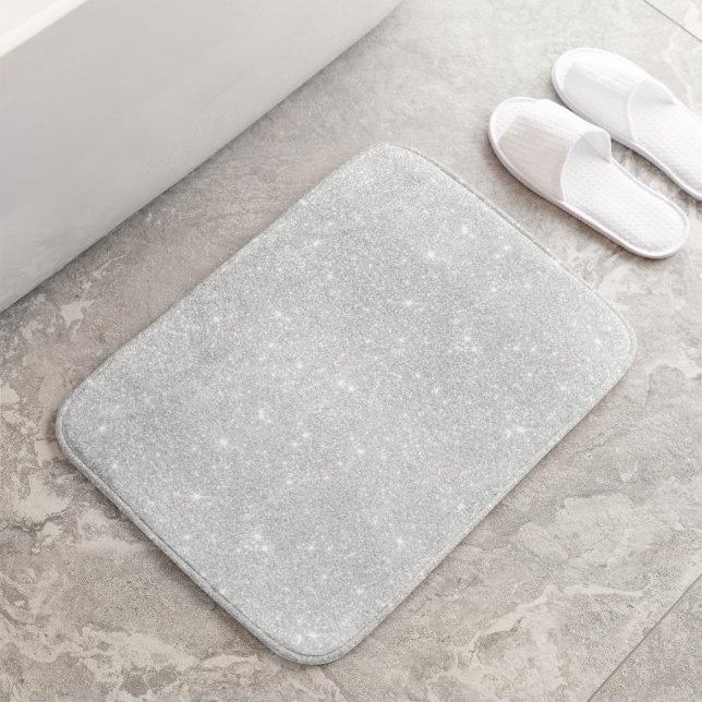 Silver Glitter Texture White Sparkling Shiny Bath Mat (Creator Uploaded)