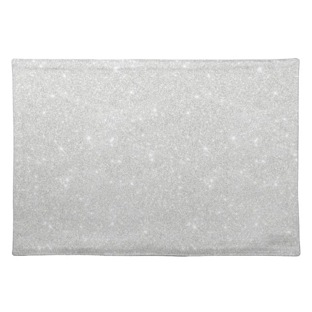 Silver Glitter Texture White Sparkling Shiny Cloth Placemat (Front)
