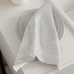 Silver Glitter Texture White Sparkling Shiny Kitchen Towel