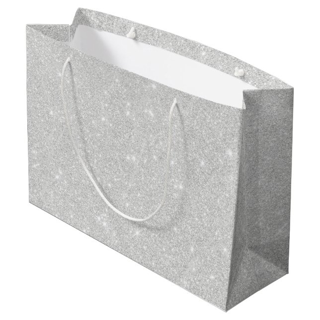 Silver Glitter Texture White Sparkling Shiny Large Gift Bag (Back Angled)