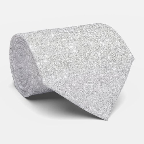 Silver Glitter Texture White Sparkling Shiny Neck Tie