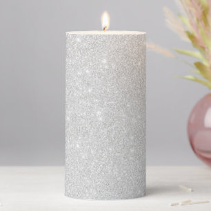 Silver Glitter Texture White Sparkling Shiny Pillar Candle
