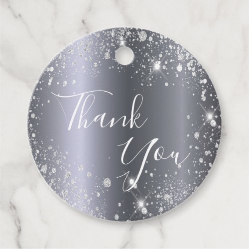 Silver glitter thank you birthday favor tags
