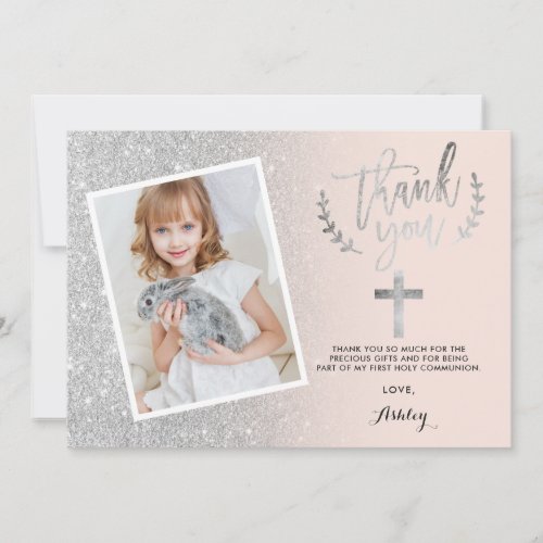 Silver glitter thank you first communion photo