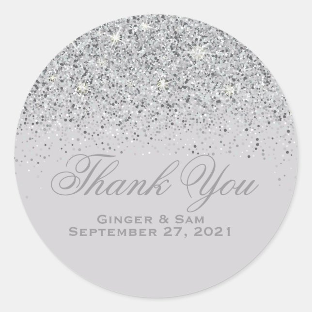 Silver Glitter Thank You Stickers (Front)