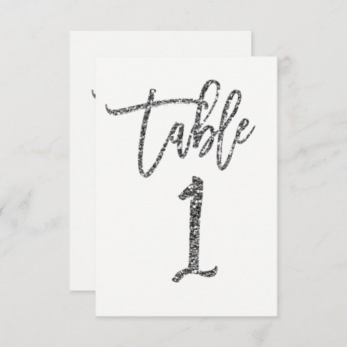 Silver Glitter Trendy Modern Script Table Number 1