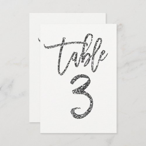 Silver Glitter Trendy Modern Script Table Number 3