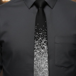 Silver Glitter Trendy Ombre Fading Neck Tie