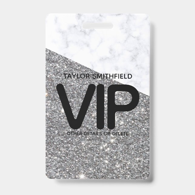 Silver Glitter trendy VIP lanyard badge custom (Front)
