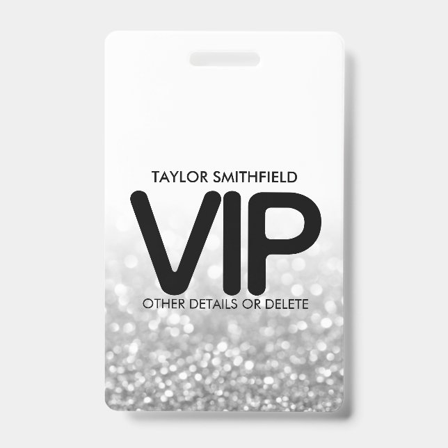 Silver Glitter trendy VIP lanyard badge custom (Front)