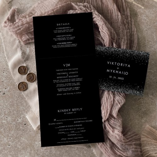 Silver Glitter Trifold Fold Wedding Invitation