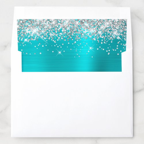 Silver Glitter Turqouise Blue Ombre Foil Envelope Liner