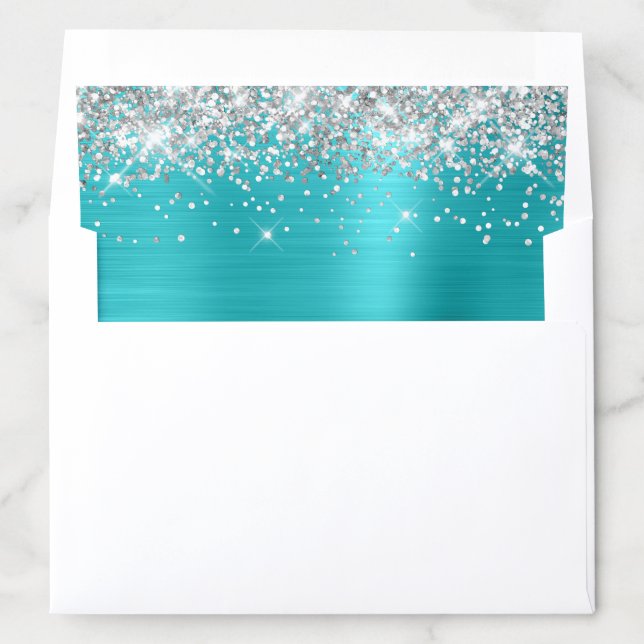 Silver Glitter Turqouise Blue Ombre Foil Envelope Liner (In Envelope)