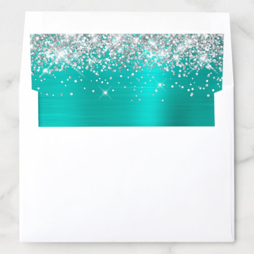 Silver Glitter Turqouise Ombre Foil Envelope Liner