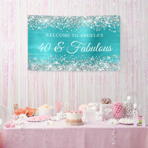 Silver Glitter Turquoise Blue Foil 40  Fabulous Banner