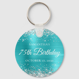 Silver Glitter Turquoise Blue Foil 75th Birthday Keychain