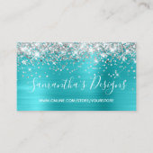 Silver Glitter Turquoise Blue Foil Online Store Business Card (Front)