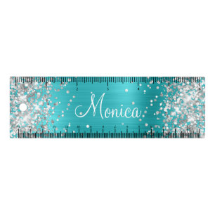 Silver Glitter Turquoise Blue Foil Ruler