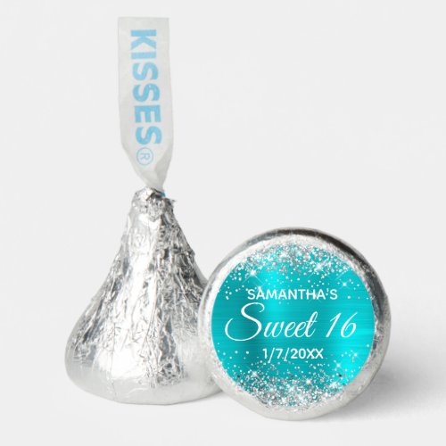 Silver Glitter Turquoise Blue Foil Sweet 16 Hersheys Kisses