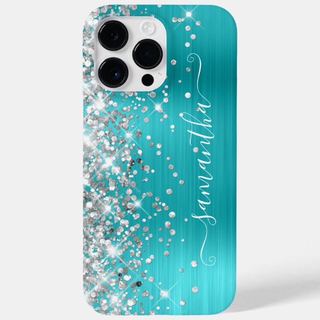 Silver Glitter Turquoise Blue Girly Signature Case-Mate iPhone Case (Back)
