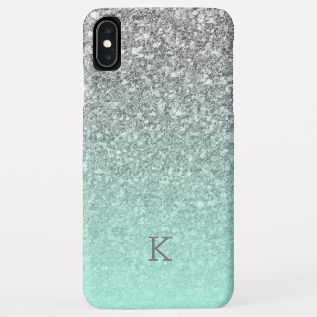 Silver glitter turquoise blue ombre monogram Case-Mate iPhone case (Back)