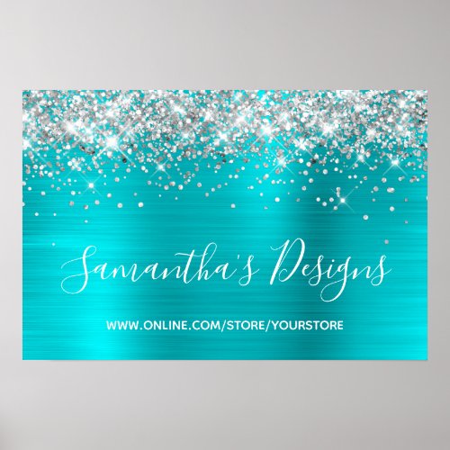 Silver Glitter Turquoise Blue Online Store Poster