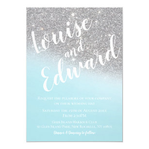 turquoise silver invitation glitter