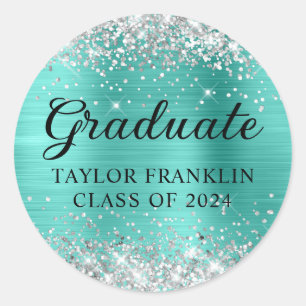 Silver Glitter Turquoise Class of 2024 Graduate Classic Round Sticker