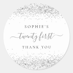 Silver Glitter Twenty First Birthday Thank You Classic Round Sticker