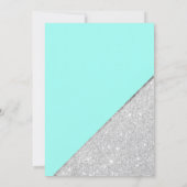 Silver glitter typography aqua blue wedding invitation (Back)