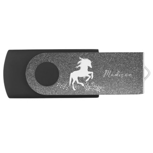 Silver Glitter Unicorn Flash Drive